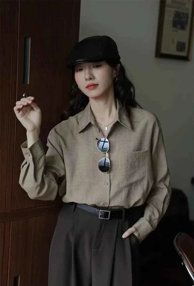 Women Casual Elegant Green Korean Style Chic Long Shirt