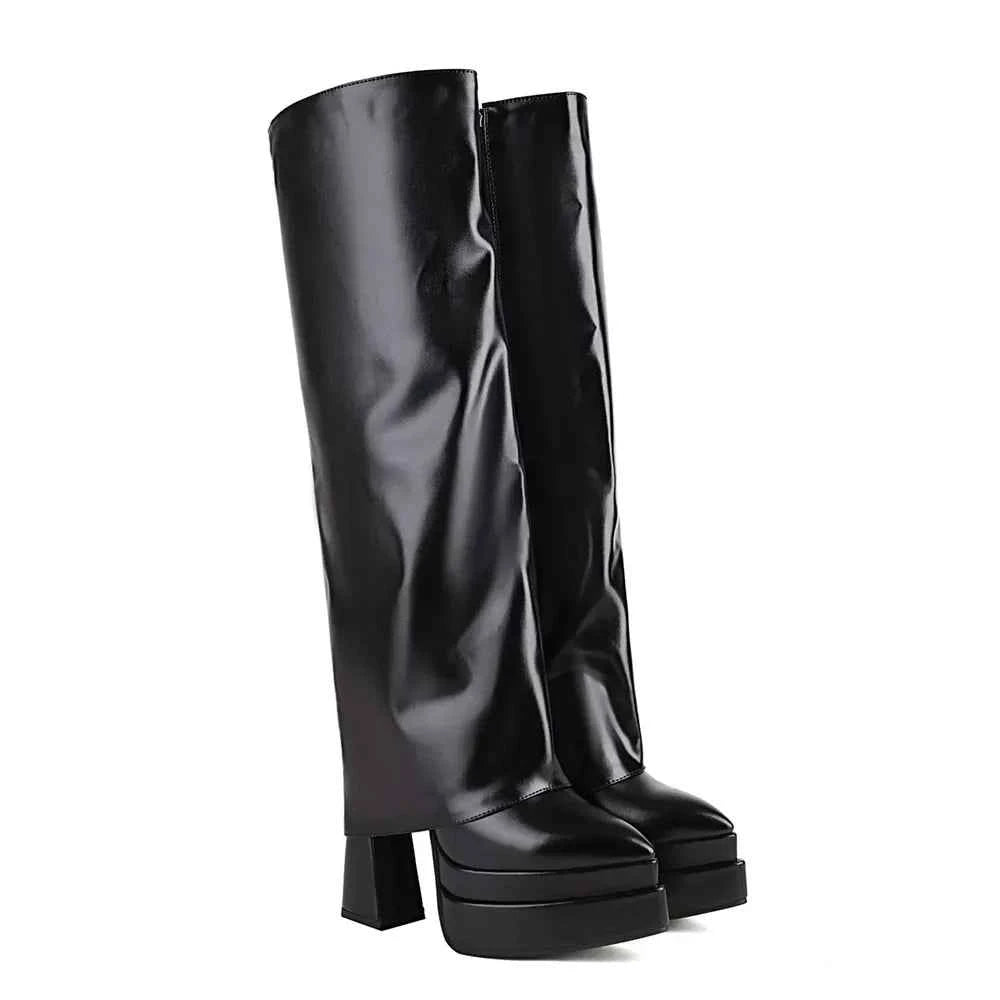 Vintage Y2K Style Black Knee High Zipper Boot