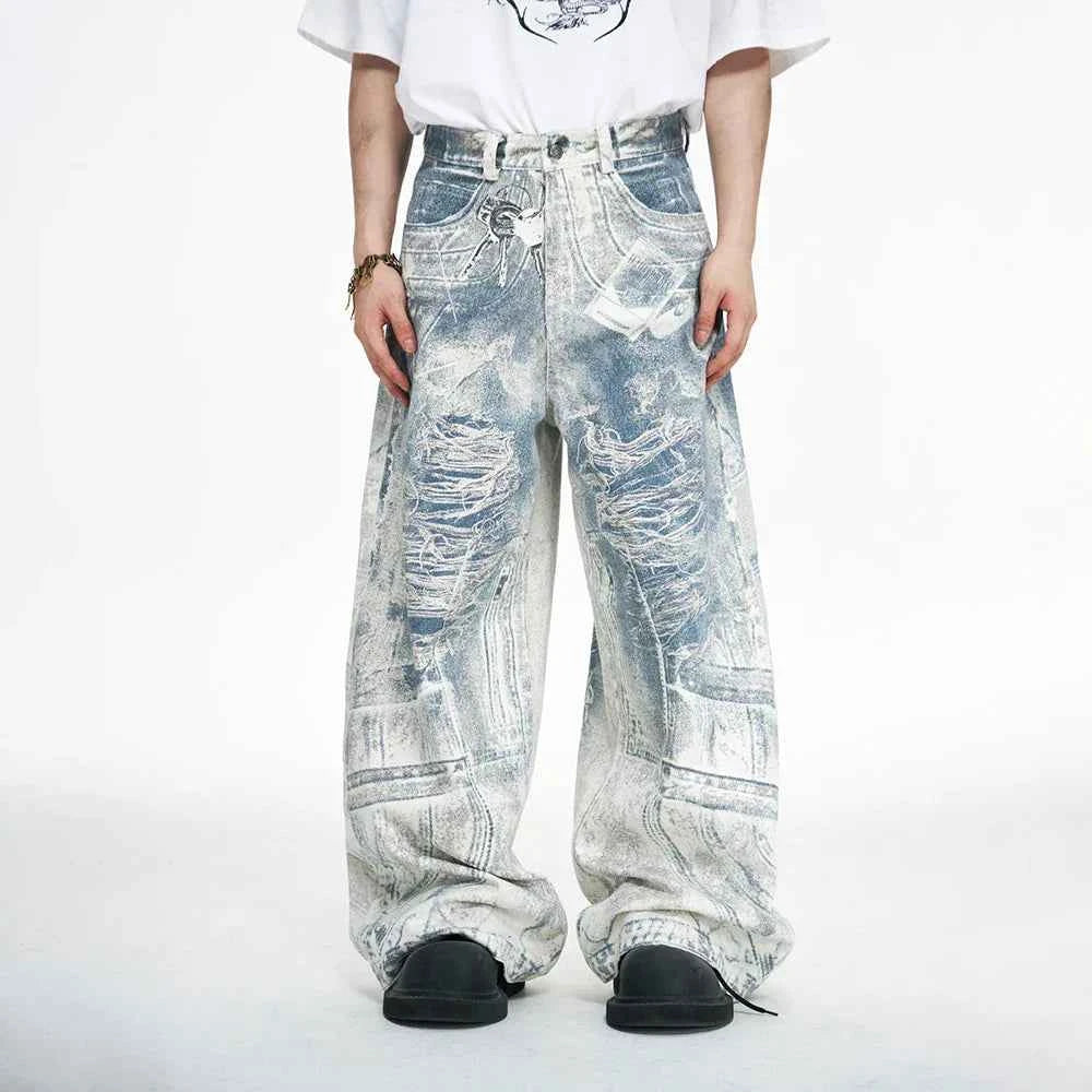 Men Retro Gradient Straight Denim Jeans
