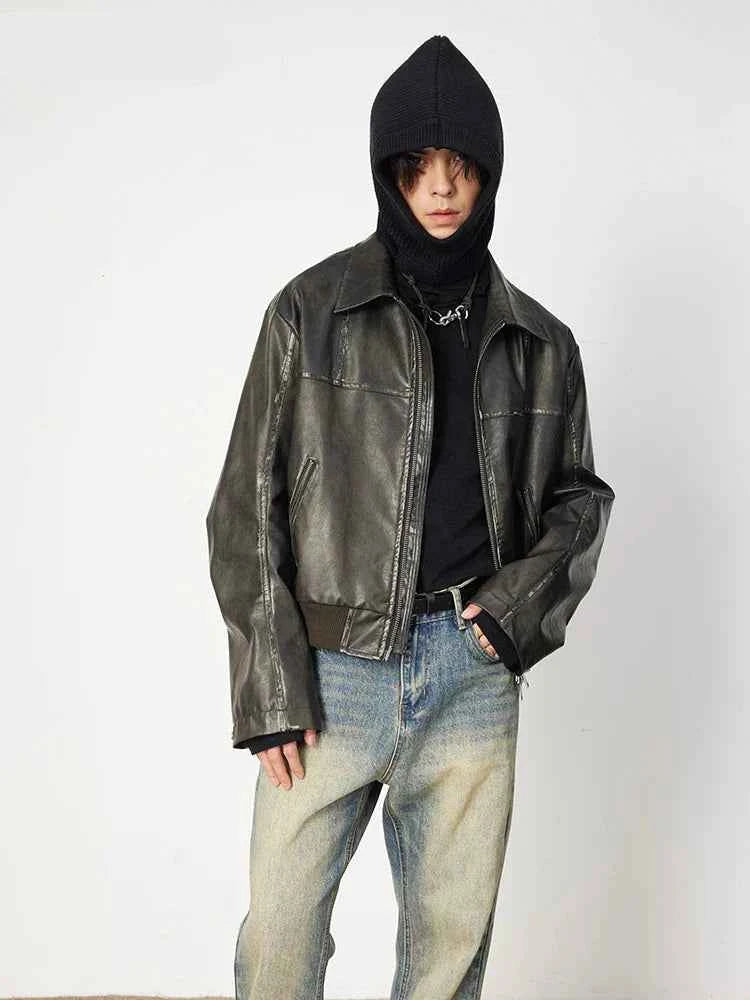 Men Vintage Distressed Brown Leather Jacket