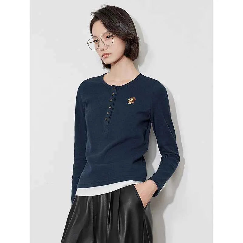 Knitted Squirrel Embroidered Long Sleeve T-Shirt