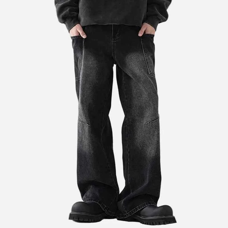 Retro Blue Korean Style Workwear Cargo Jeans
