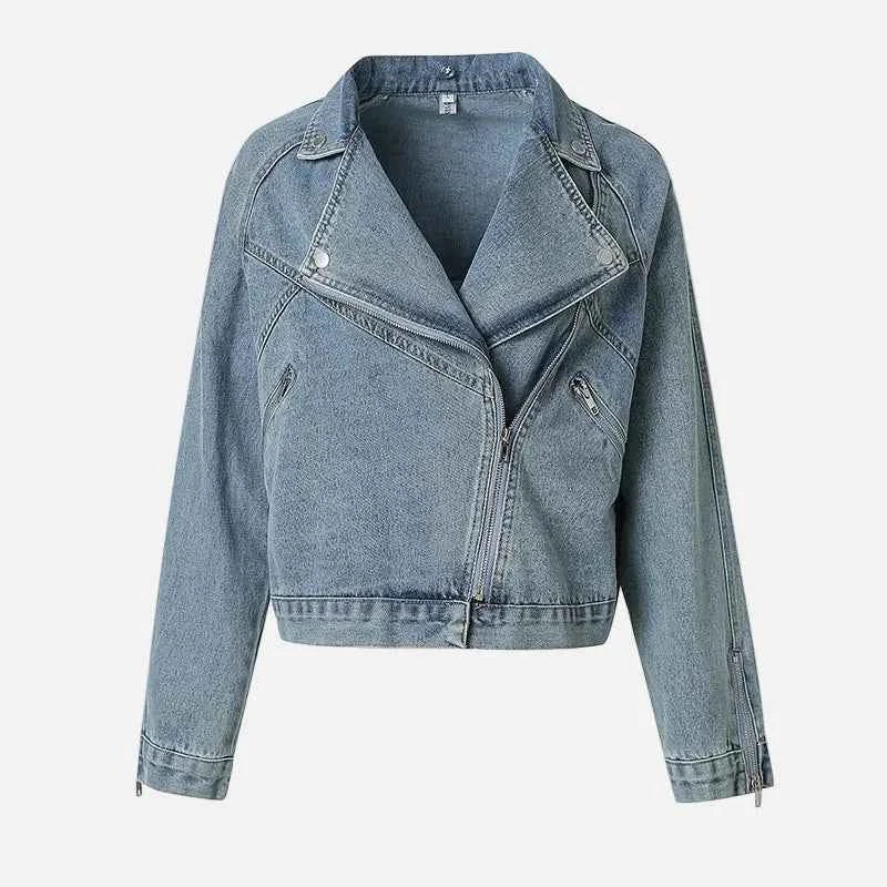 Stylish Mongolian Faux Fur Collar Denim Jacket