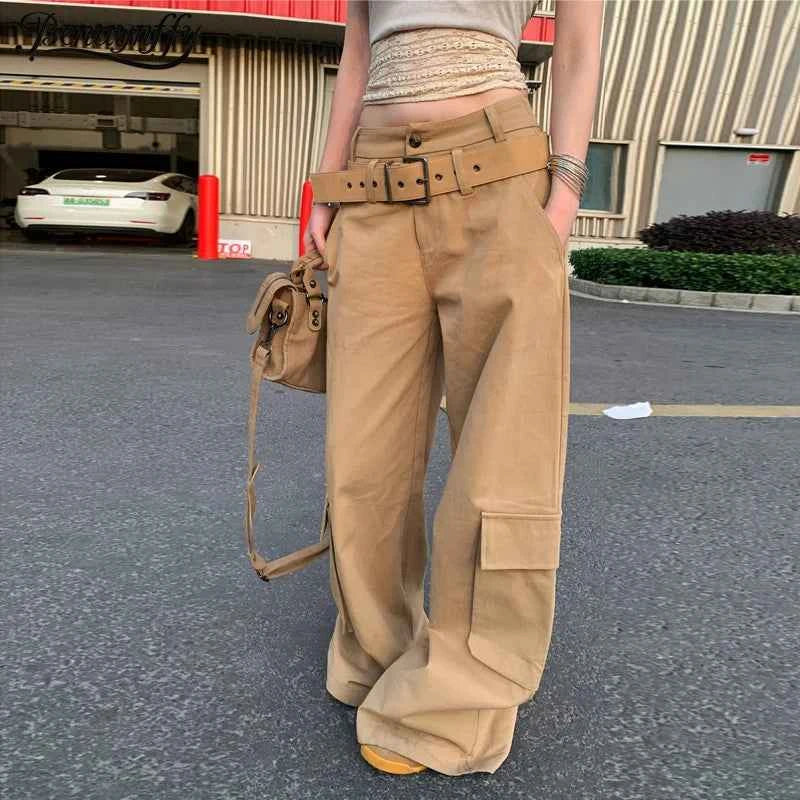 Elevated High Waisted Belted Cargo Pants