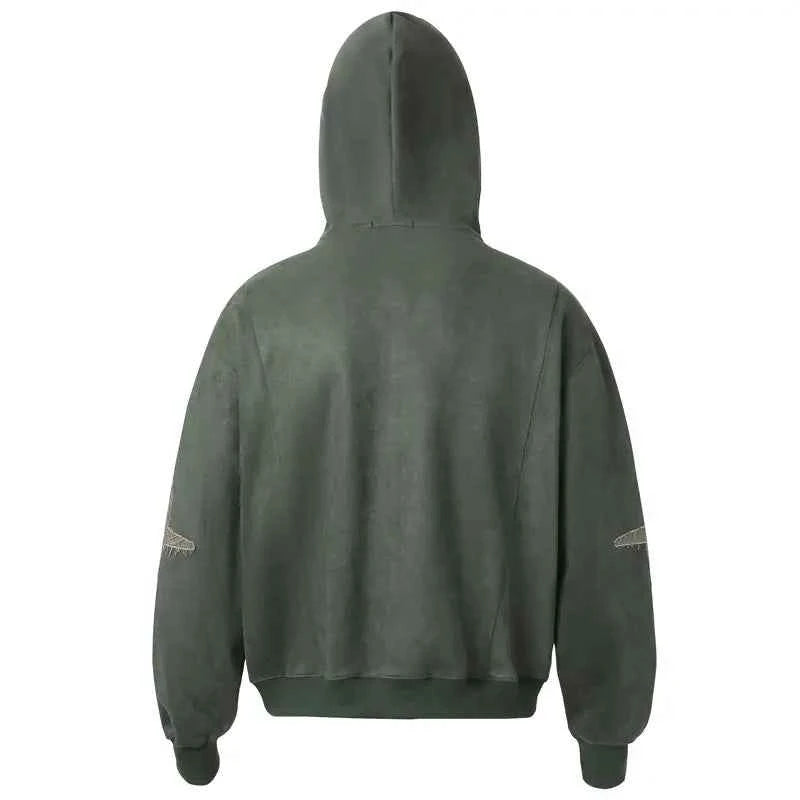 Vintage Flattering Embroidered Zip-Up Hooded Sweatshirt