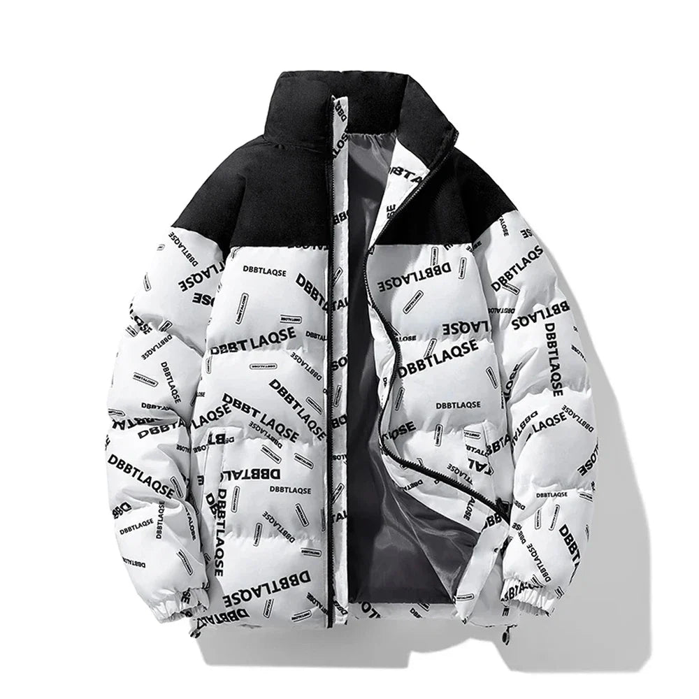 Writing Style Two Tone Zipper Padded Jacket