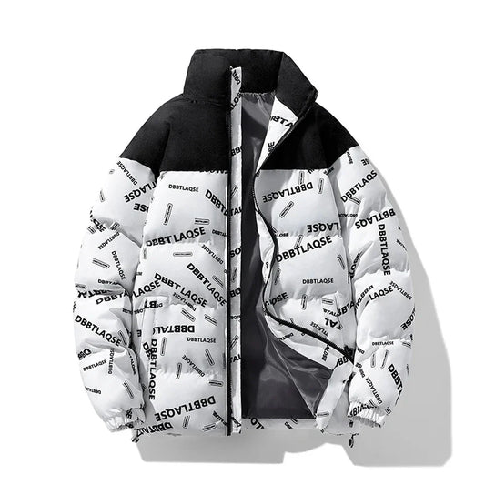 Writing Style Two Tone Zipper Padded Jacket