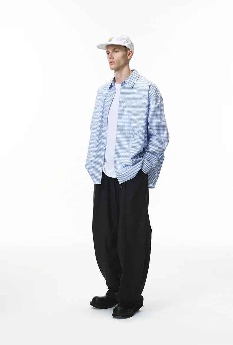 Essential Checkered Pleated Cotton Long Sleeve Shirt