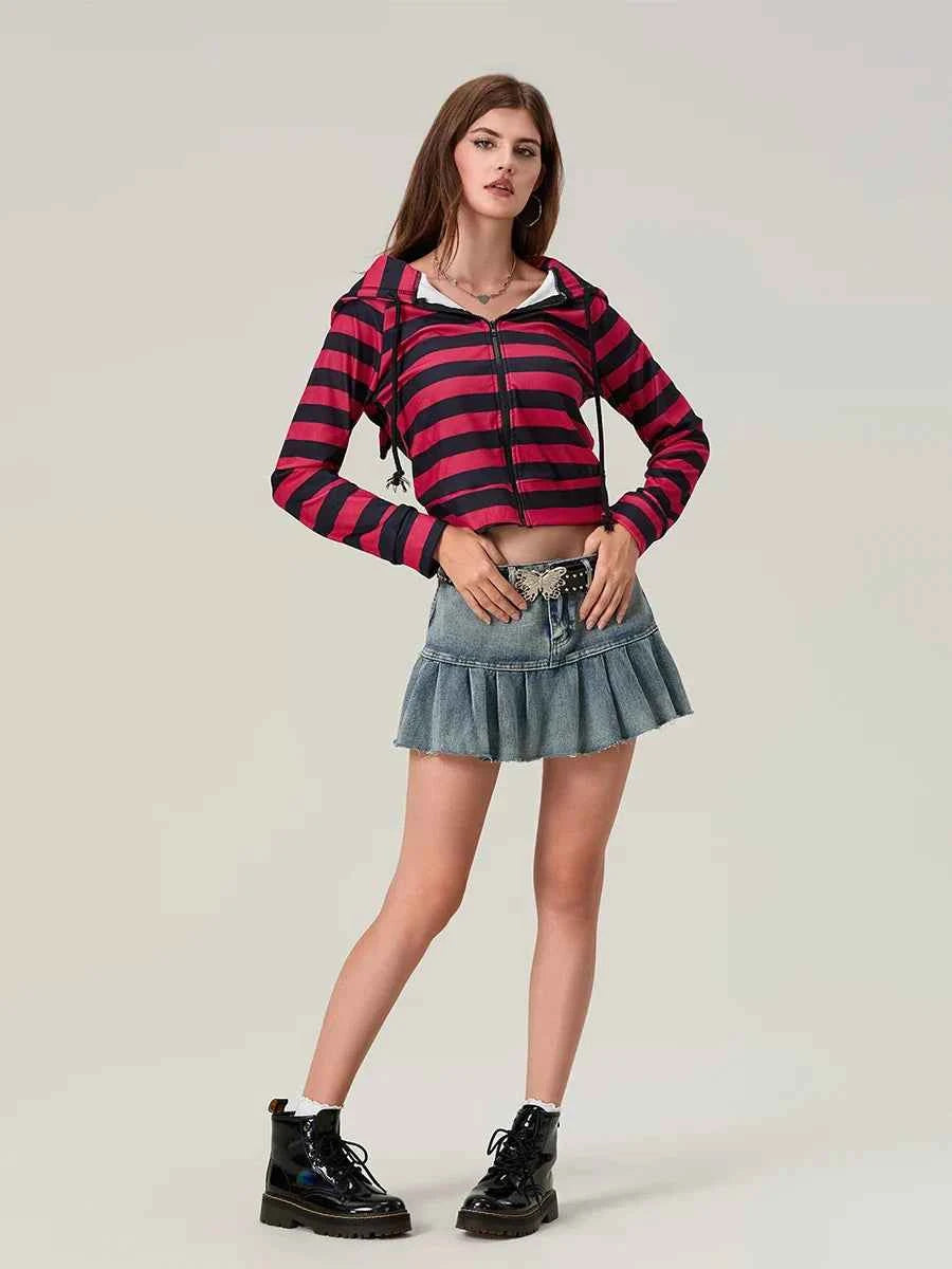Easy Match Striped Zip-Up Hooded Sweatshirt
