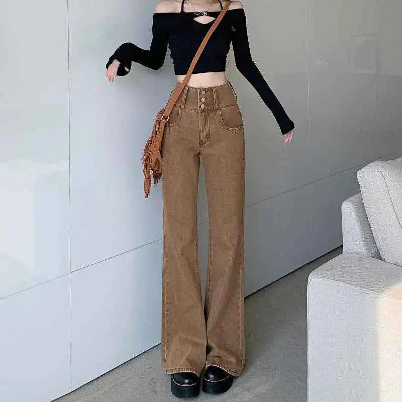 Vintage High Waist Flare Denim Straight Jeans