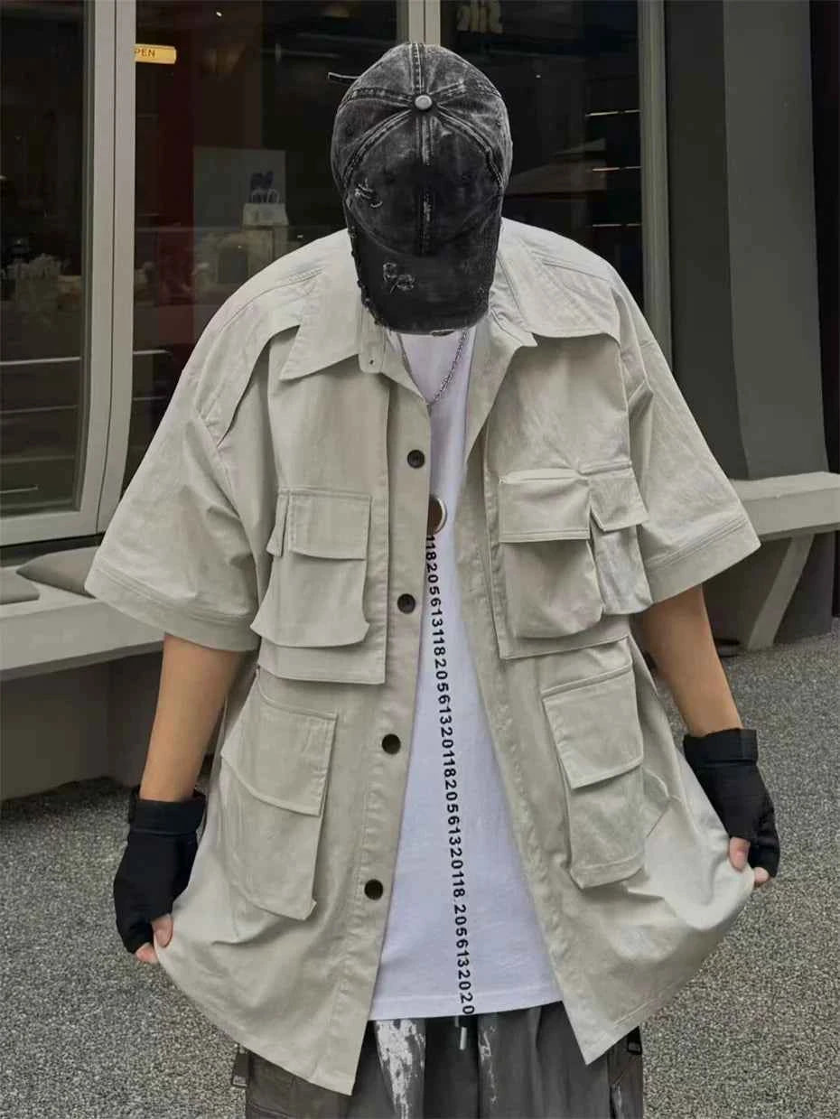 Punk Oversized Cargo Function Techwear Shirt