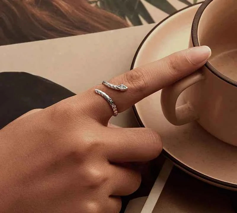 Adjustable Sterling Silver Snake CZ Band Ring