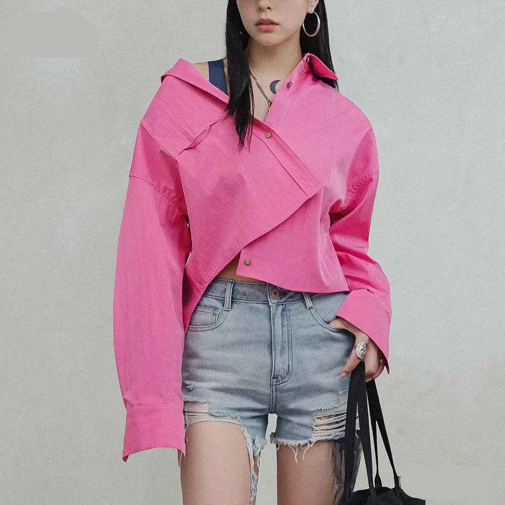 Pink Long Sleeve Turn Down Shirt