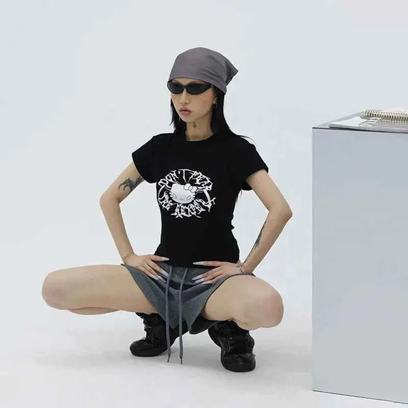 Grunge Cyber Anime Graphic Print T-Shirt