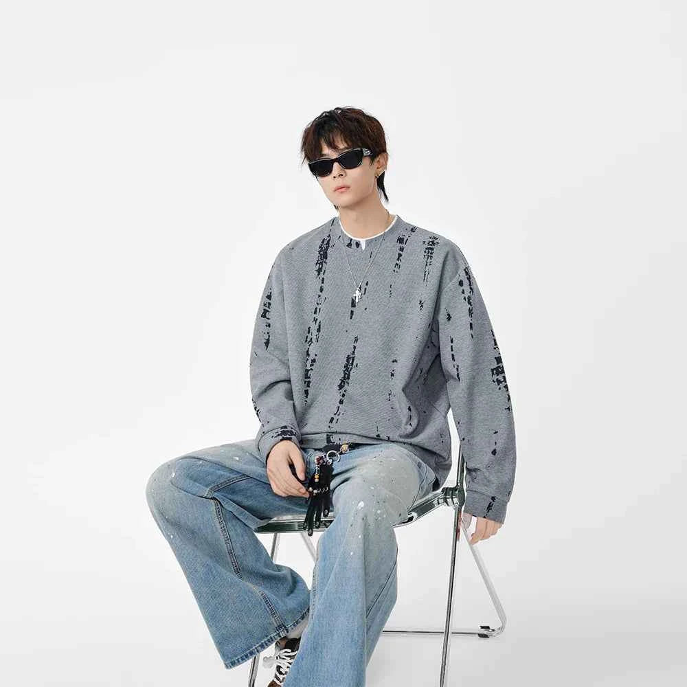 Cozy Distressed Tie Dye Crew Neck Sweatshirt