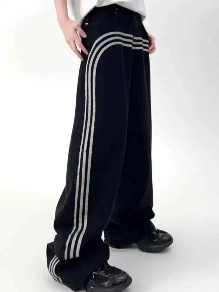 American Style Vintage Ribbon Spliced Loose Jeans