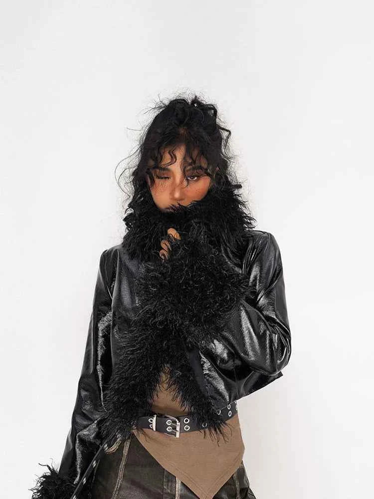 Women Gothic Winter Faux Fur PU Leather Jacket