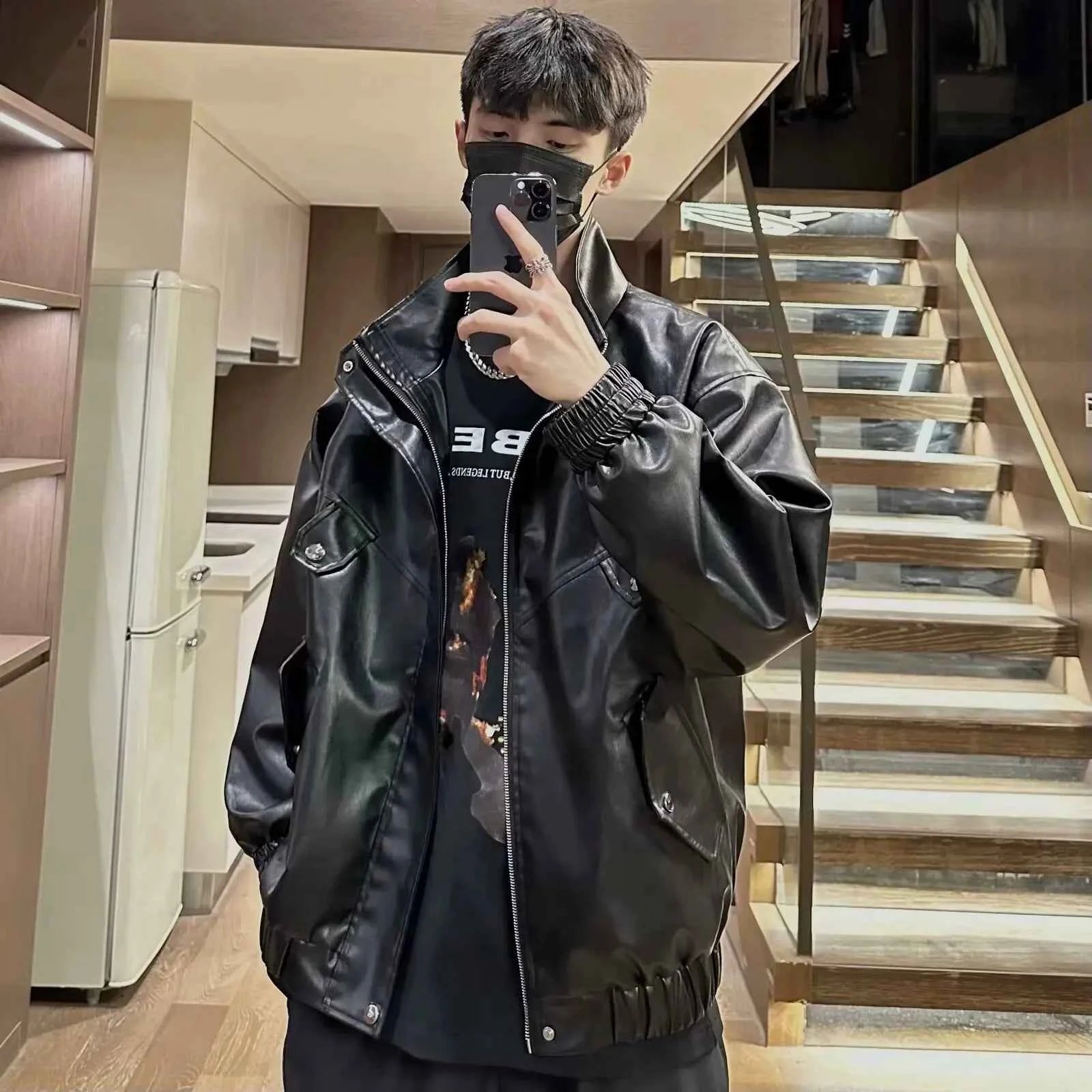 Men Classic Retro Smooth Military PU Leather Jacket