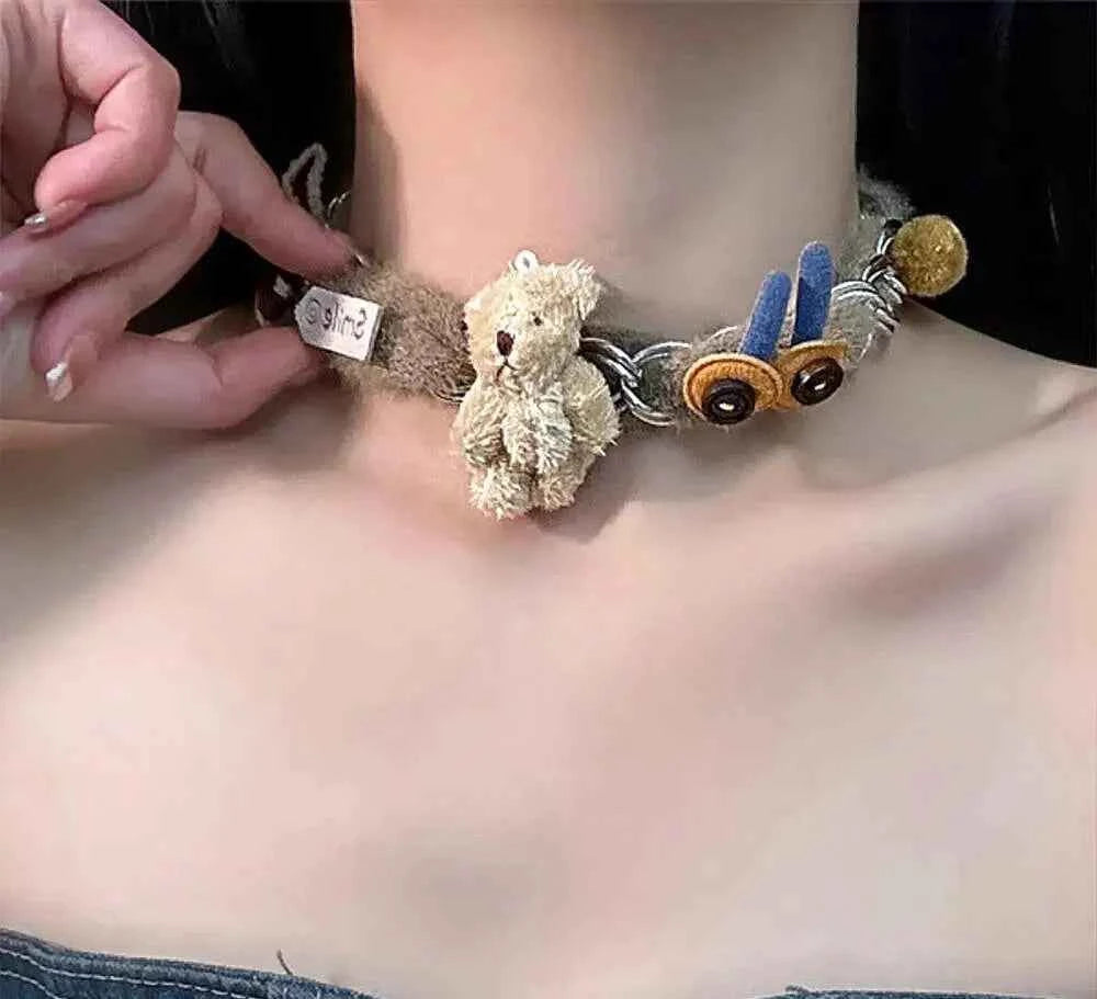 Sweet Cartoon Bear Bow Choker Necklace