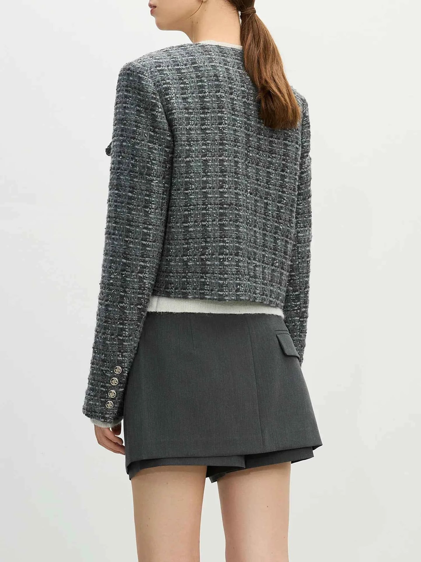 Women Elegant Gray Floral Gauze Cardigan
