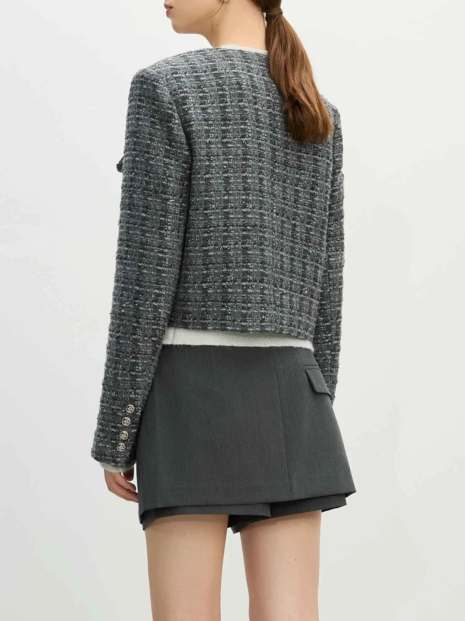 Women Elegant Gray Floral Gauze Cardigan