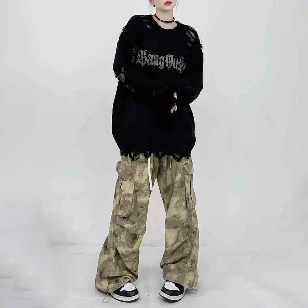 Gothing Retro Destruction Style Round Neck Sweater