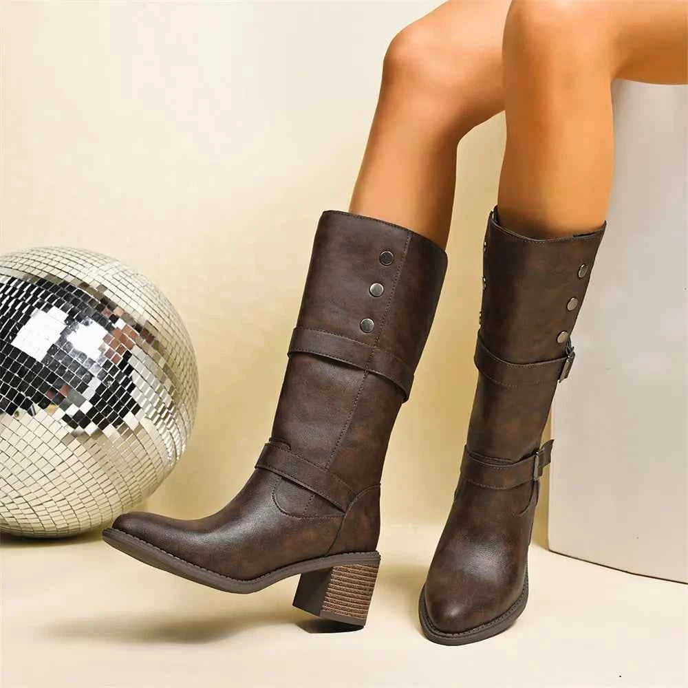 Retro Brown Hip Hop Cowboy Leather Boots