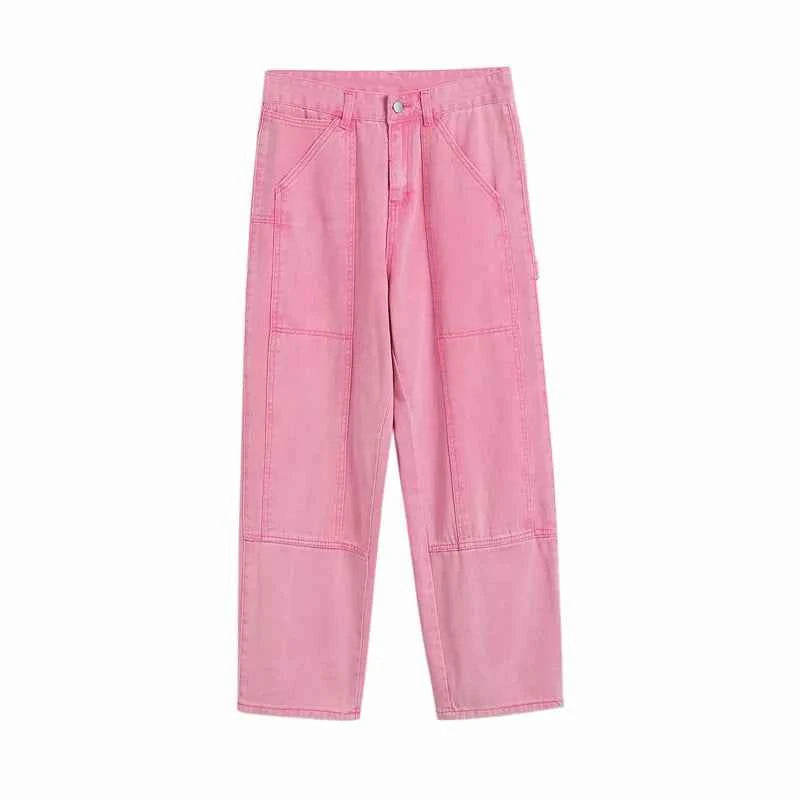 Wardrobe Staple Elegant Pink Baggy Cargo Jeans