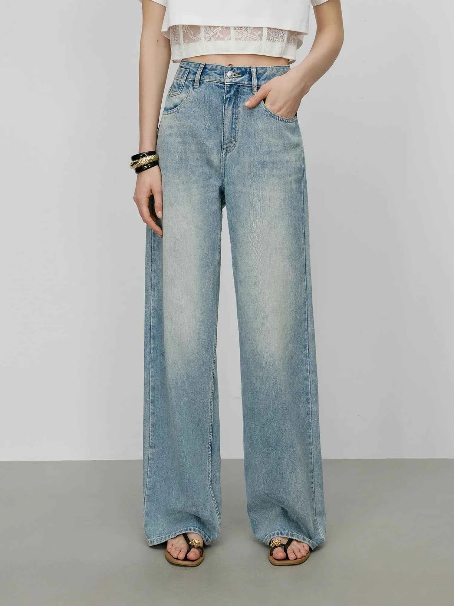 Vintage Wash Distressed Relaxed Straight Jeans