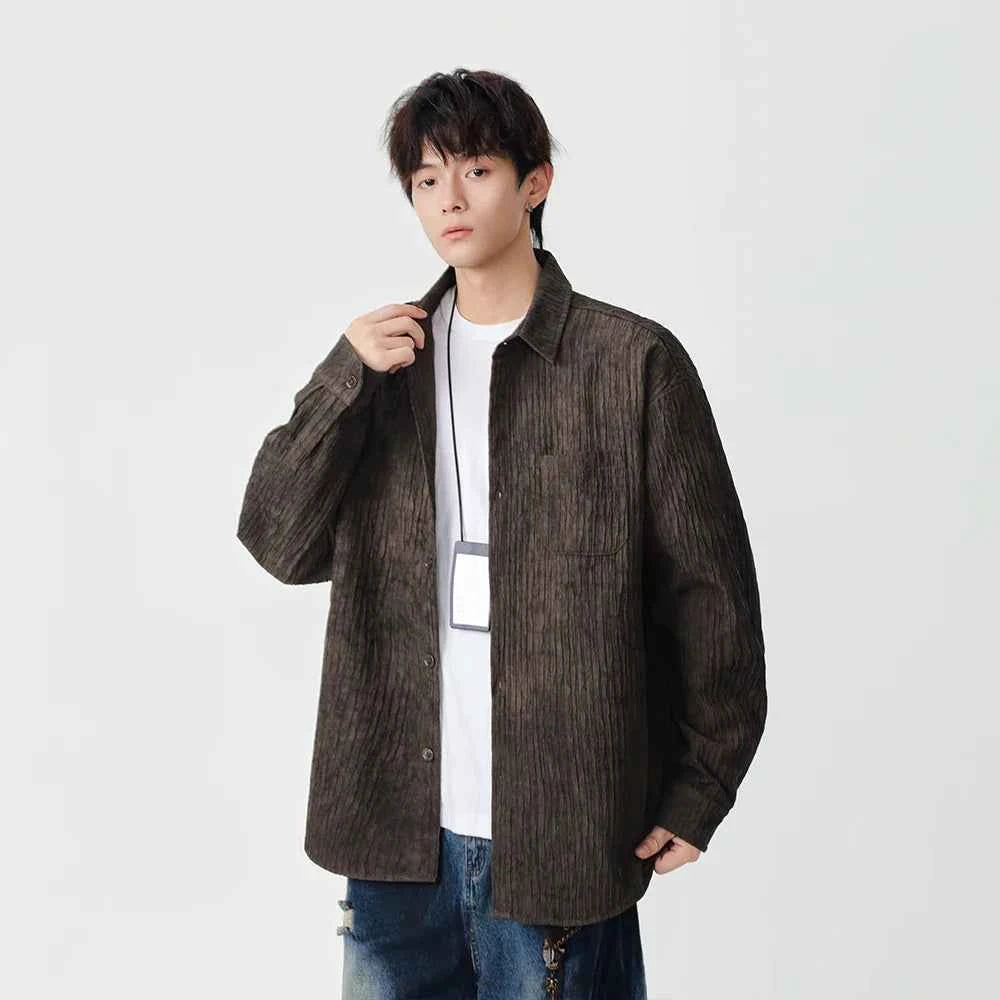 Distressed Corduroy Casual Long Sleeve Shirt