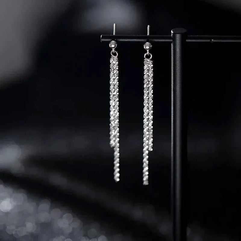Trendy Chic Silver Tassel Long Earrings