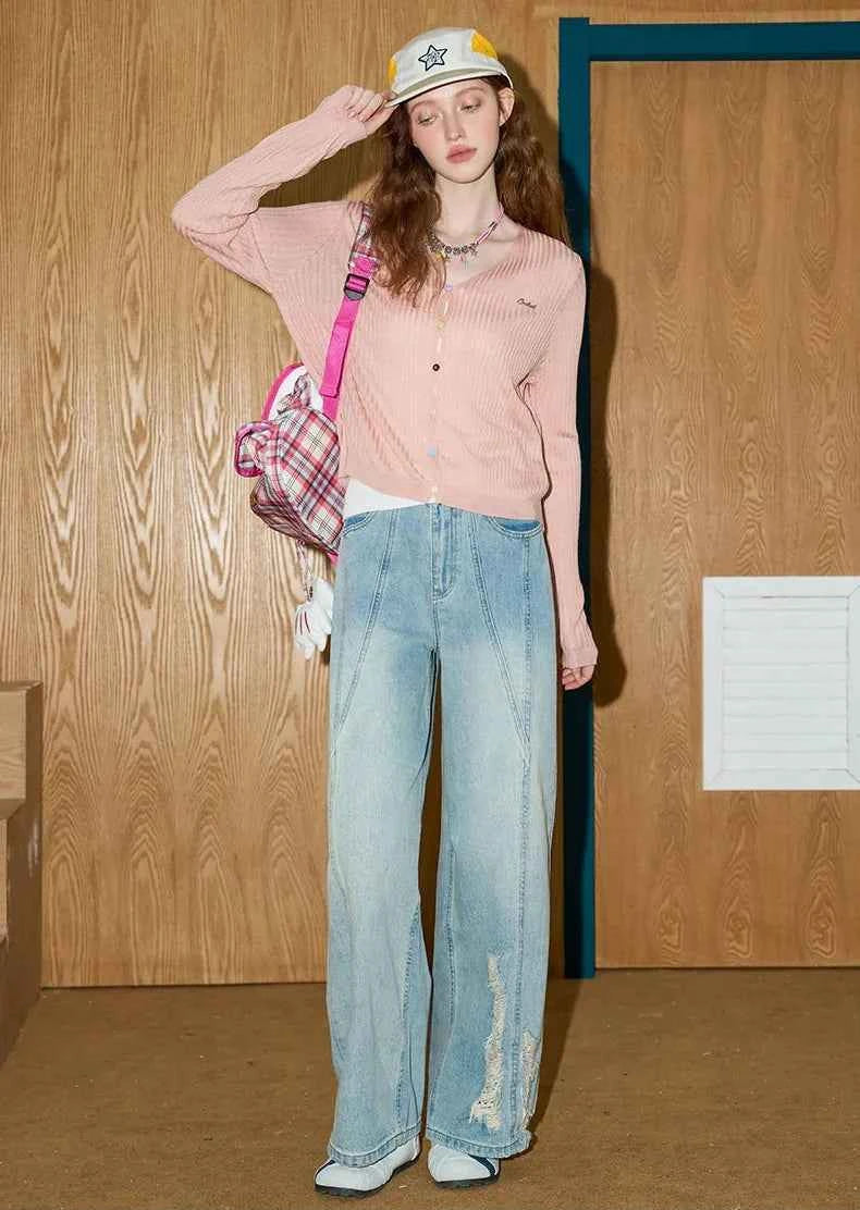 Durable High Waist Distressed Straight Leg Jeans