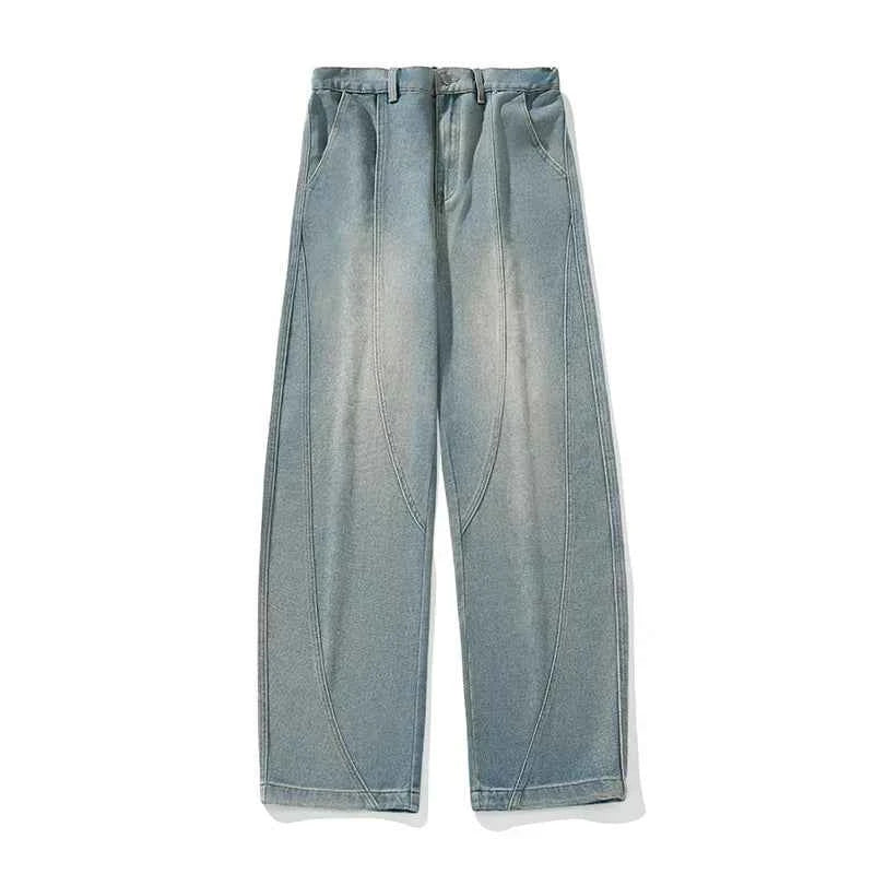 Solid Washed Distressed Wide Leg Jeans