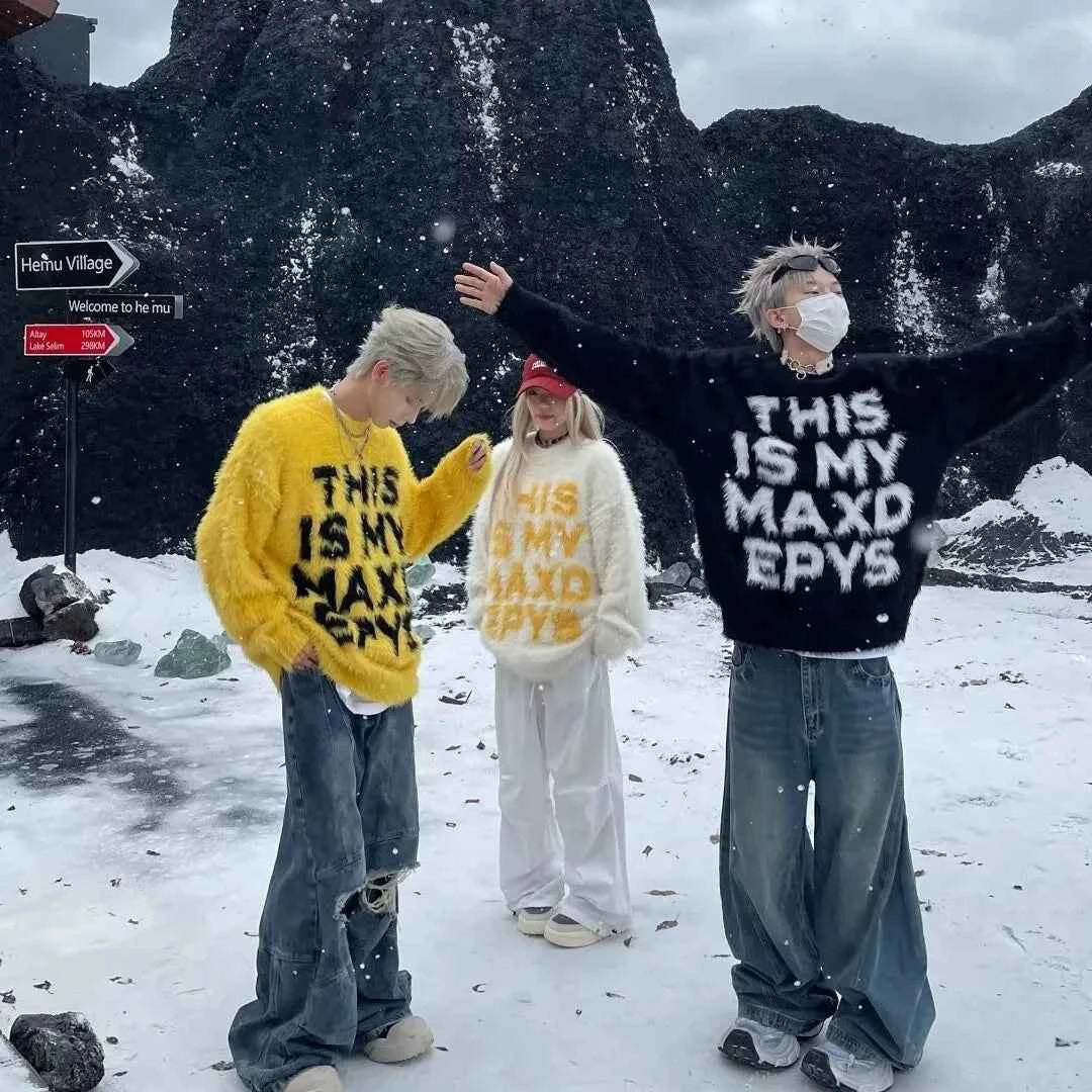 Streetwear Warm Letter Hip Hop Print Sweater