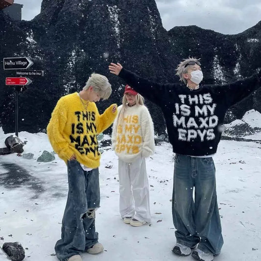 Streetwear Warm Letter Hip Hop Print Sweater
