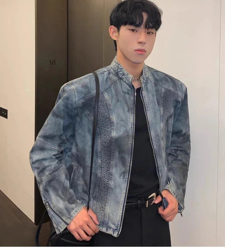 Wrinkle Spray Paint Denim Zipper Jacket - Luxuryurbanwear