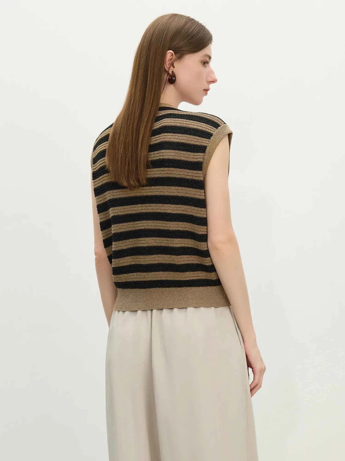 Women Retro Striped Knit Summer Sleeveless Sweater