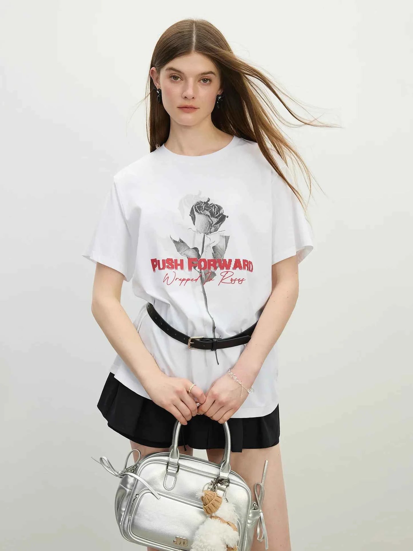 Women Vintage Cooling Rose Print Loose Fit T-Shirt