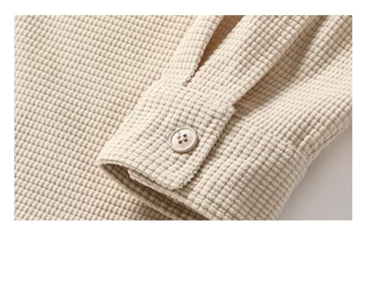 Corduroy Waffle Plaid Semi Collar Overshirt