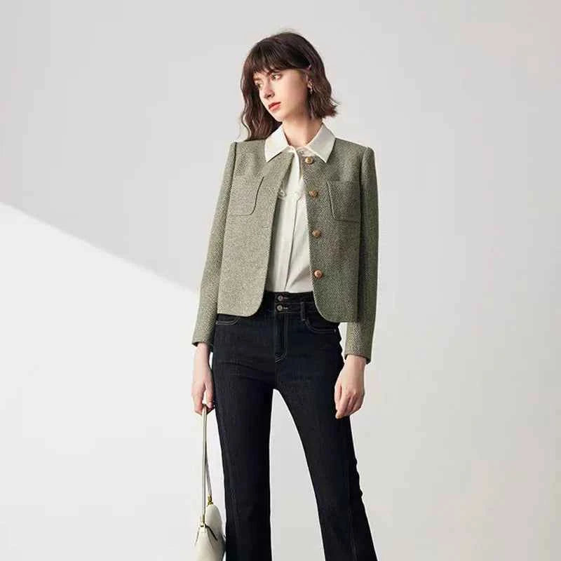 Woman Elegant Korean Tweed Crop Cardigan