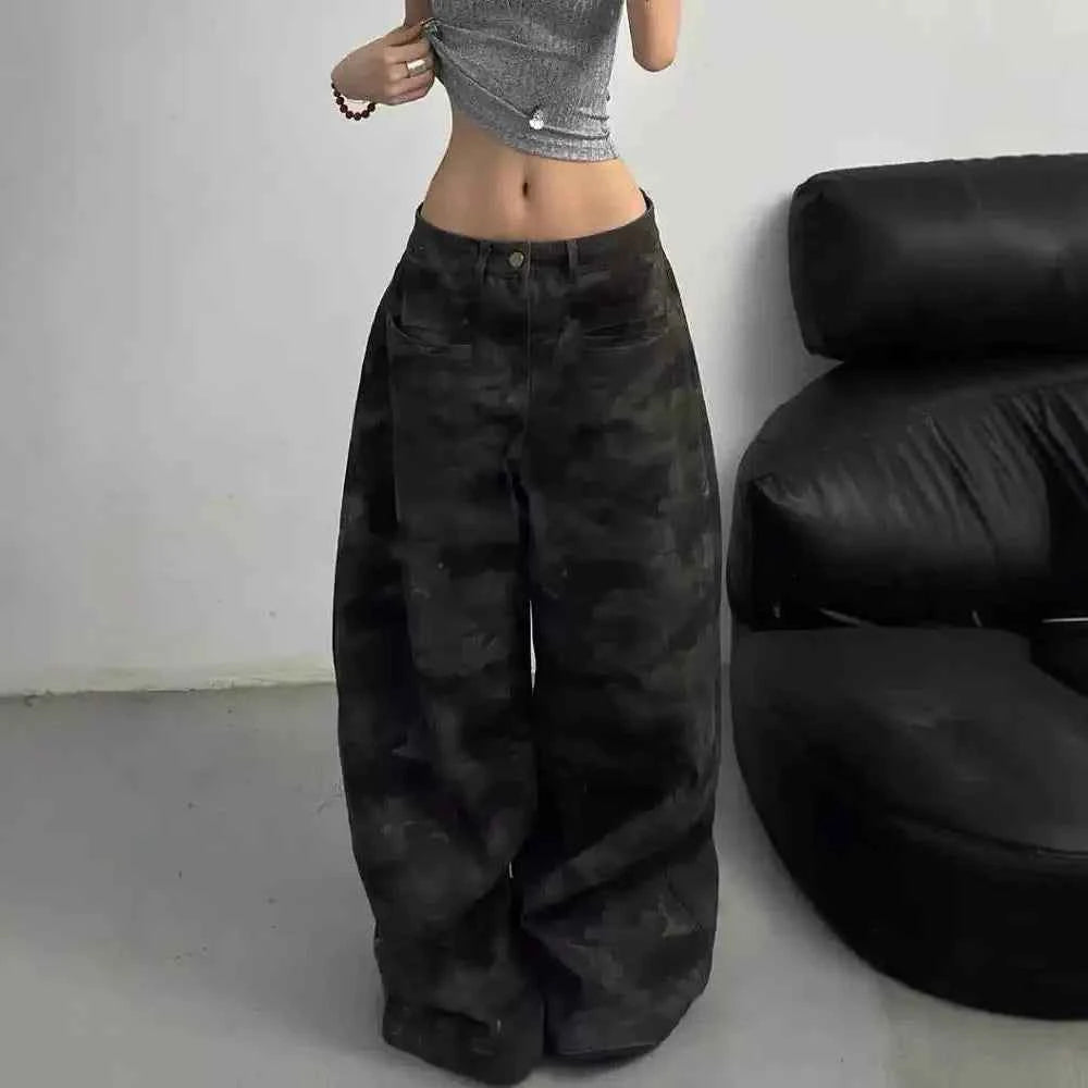 Retro American Style Camouflage Wide Leg Jeans