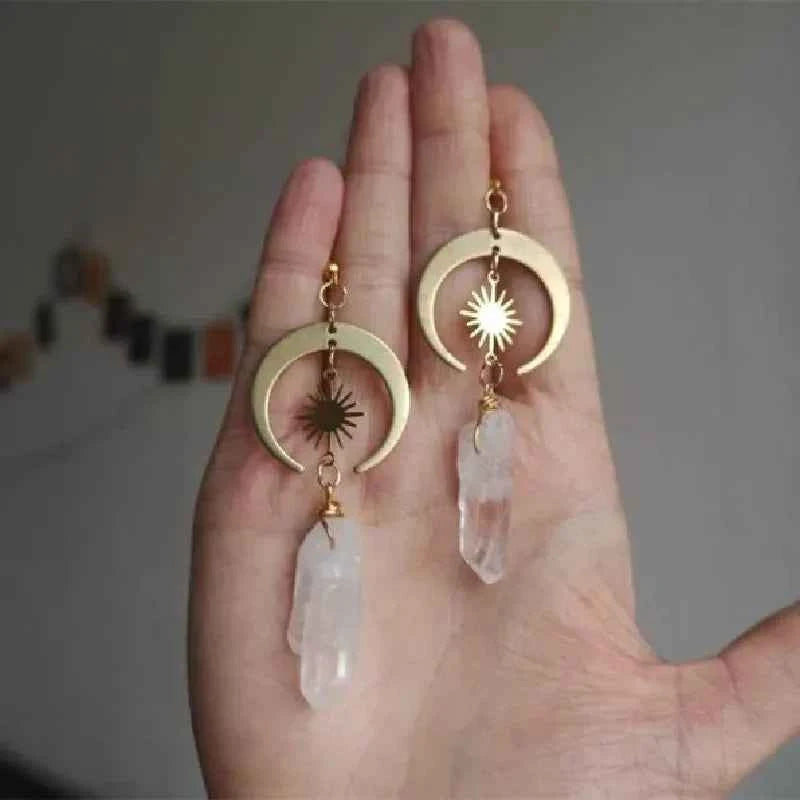 Brass Crescent Boho Witchy Earrings