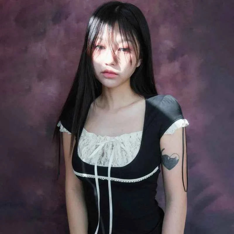 Gothic Lace Patchwork Fairycore Aesthetics T-Shirt