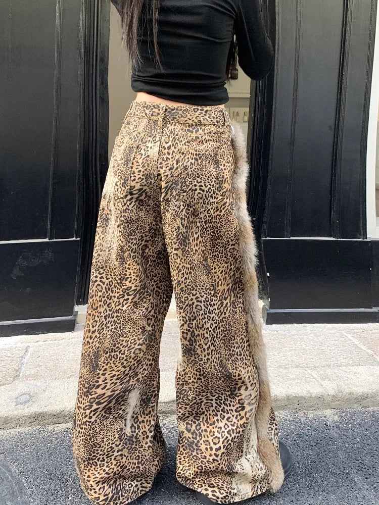 Leopard Patchwork Baggy Vintage Wide Jeans