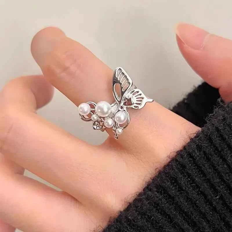 Elegant Butterfly Pearl Adjustable Ring