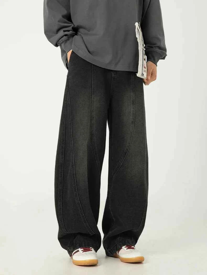 Premium Streetwear Wide Leg Curved Denim Jeans