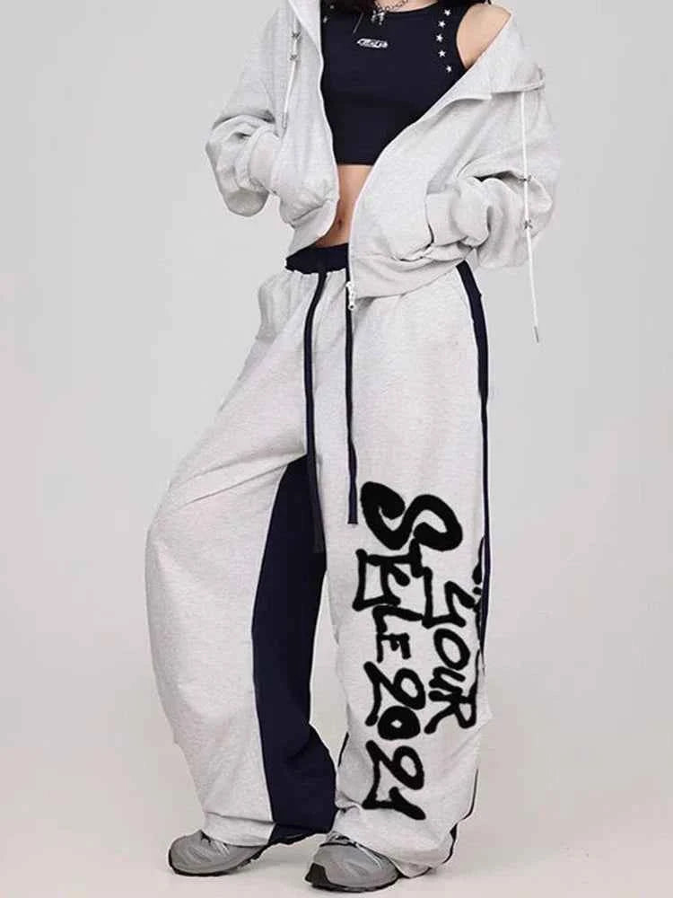 Y2K Streetwear High Waist Letter Patchwork Sweatpants
