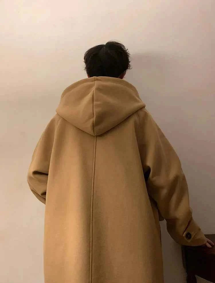 Vintage Horn Buckle Woolen Hooded Coat