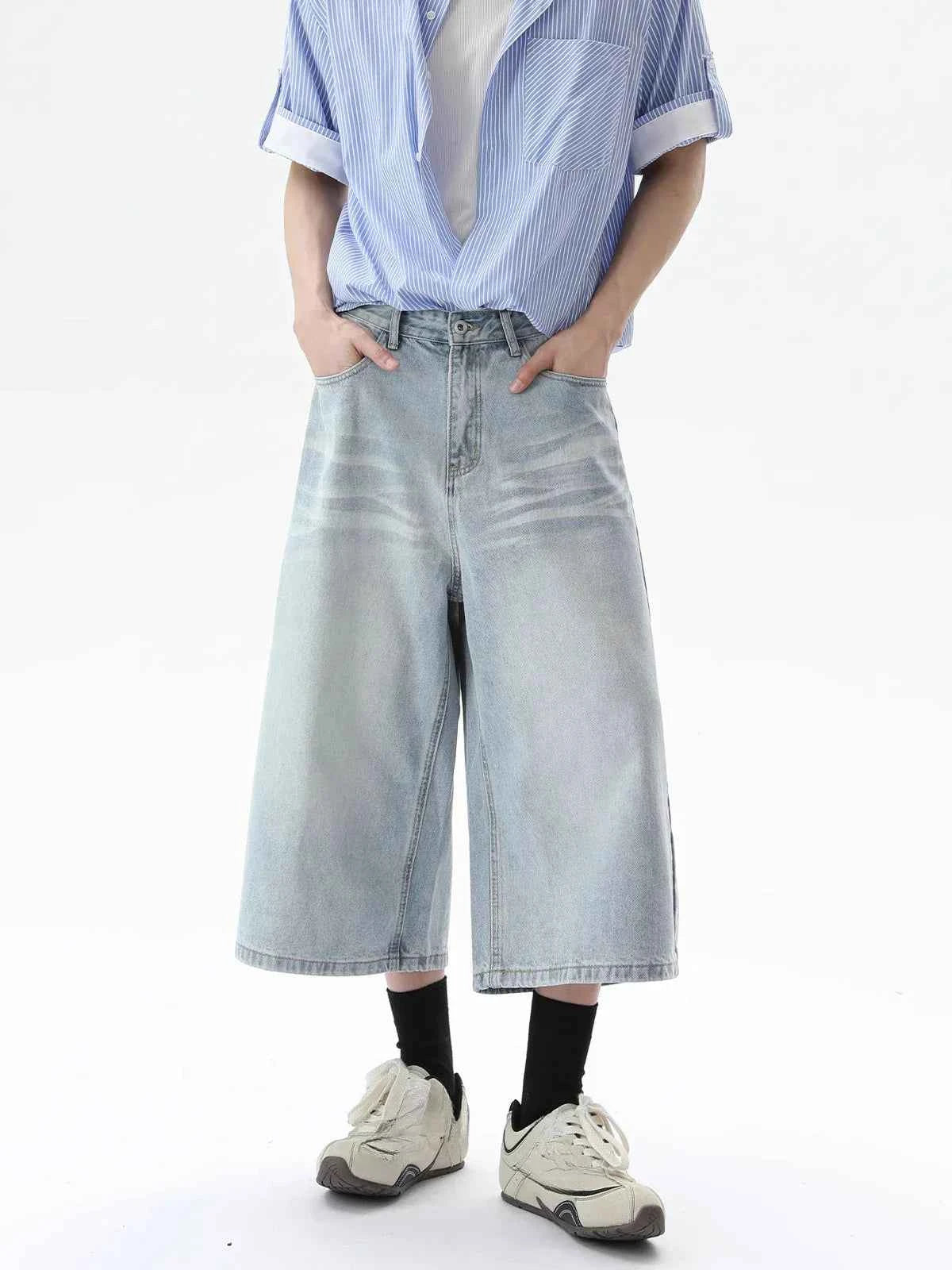 Effortless Versatile Cropped  Wide Leg Denim Jorts