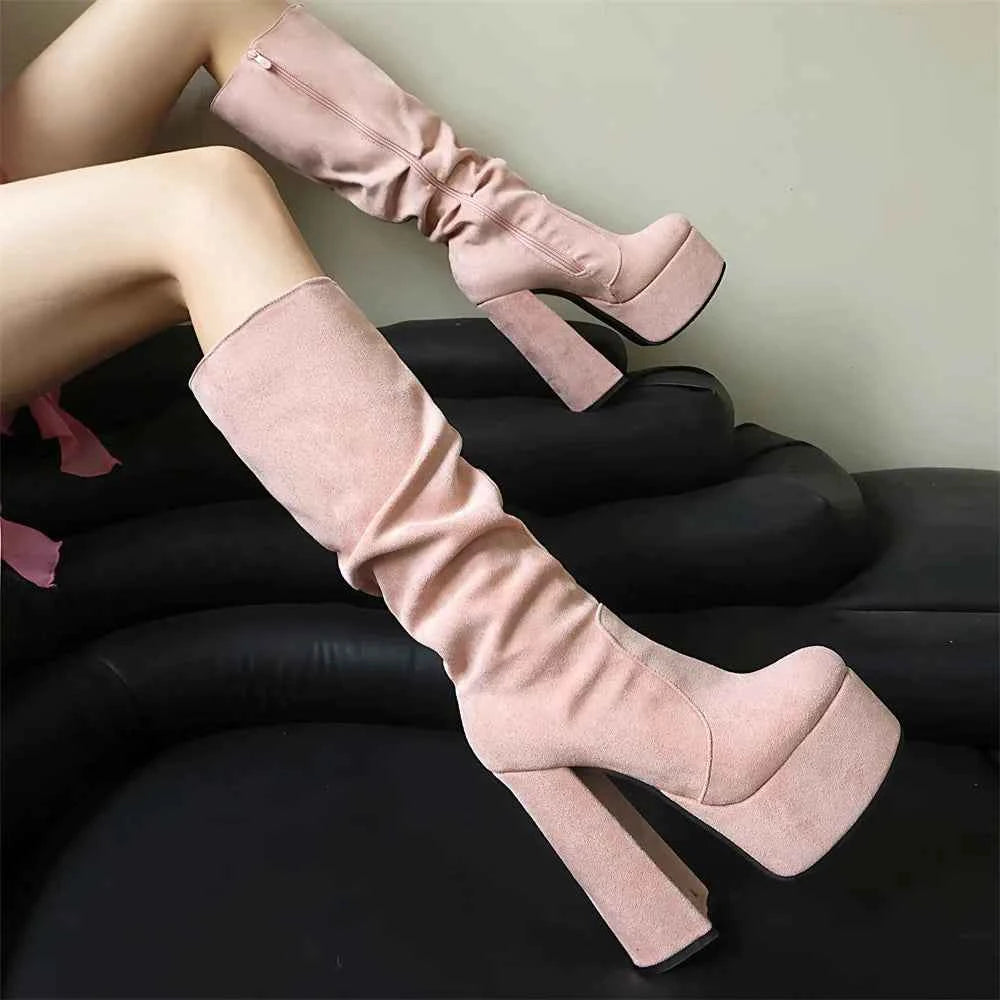 Minimalist Pointed Toe Square High Heels Boots